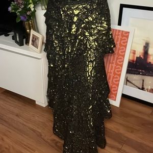 ALC black and gold tiered ruffle lurex maxi skirt